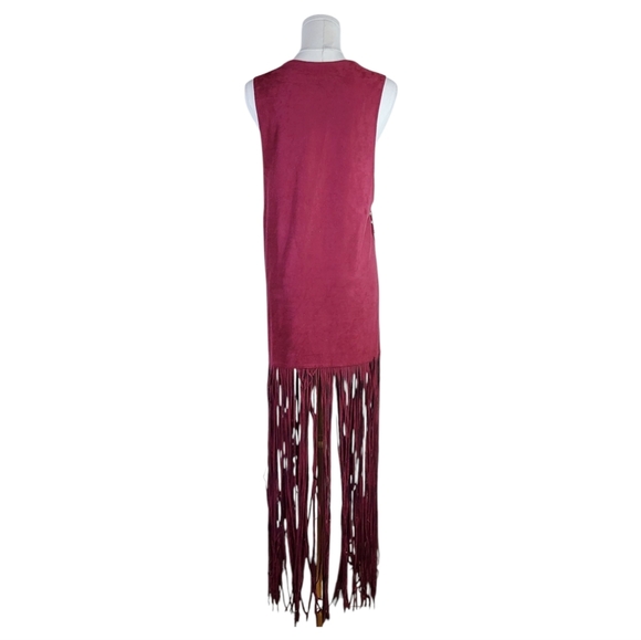 Crazy Train Burgundy Fringe Vest OS Studded Western Festival Rodeo Duster - Picture 5 of 8